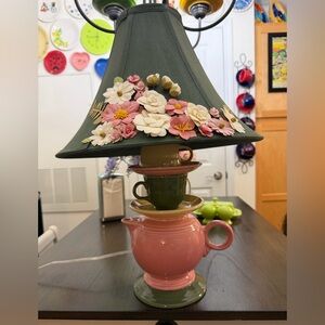 One-of-a-kind Fiestaware teapot lamp